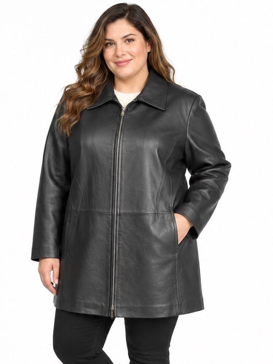 Centigrade Jackets & Blazers - Centigrade Black Genuine Leather Zip Car Coat Women’s Plus Size 1X Y2K Classic